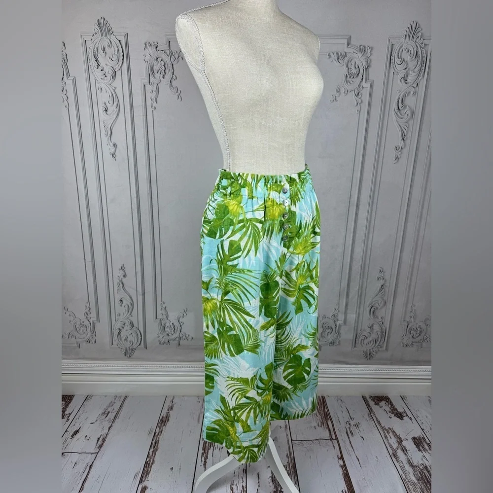 Paradise Palms Petite Casual Printed Linen Blend Beachwear Capri Pants - Picture 5 of 13